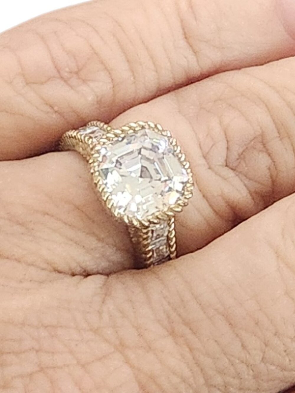 Gold Vermeil Sterling Silver 10mm Asscher Cut CZ Ring Size 6